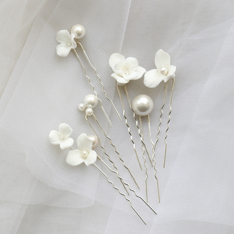 Ceramic Flower Pearl Hairpin