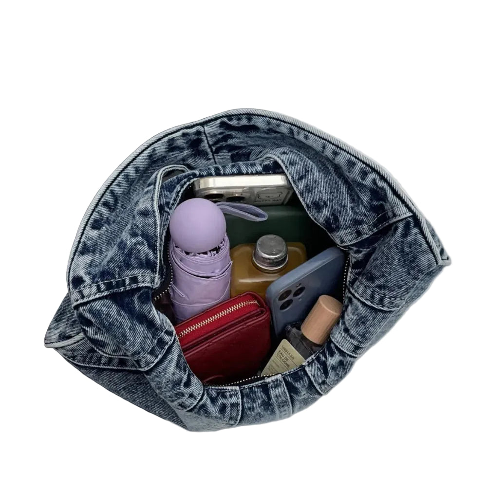 Crescent Shaped Denim Shoulder Bag