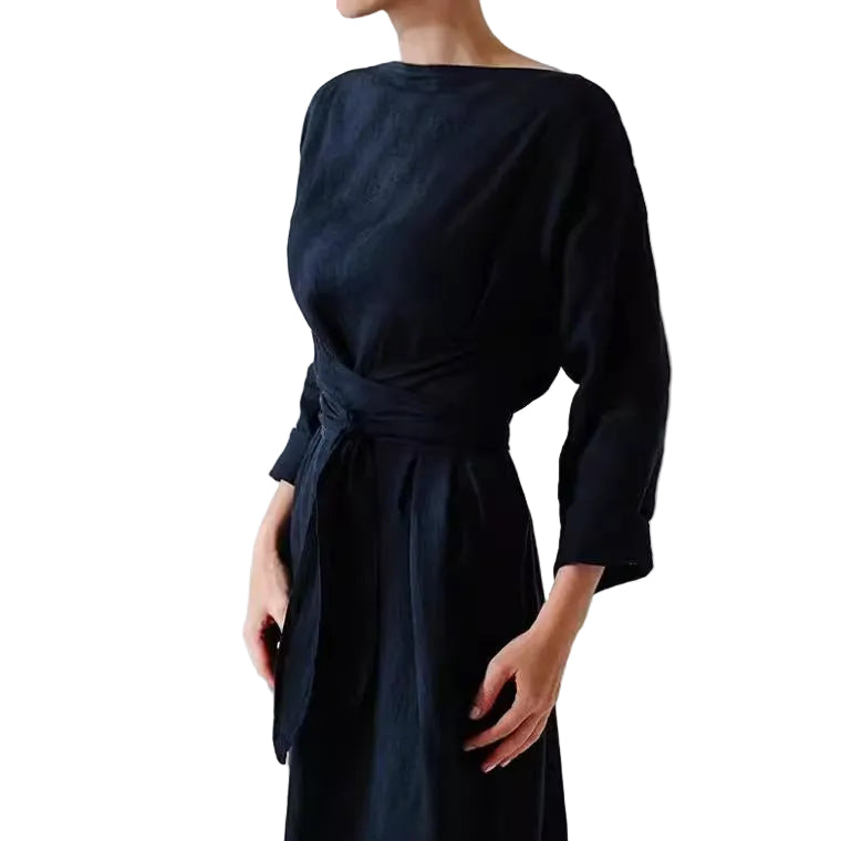 Cotton and Linen Long Wrap Dress