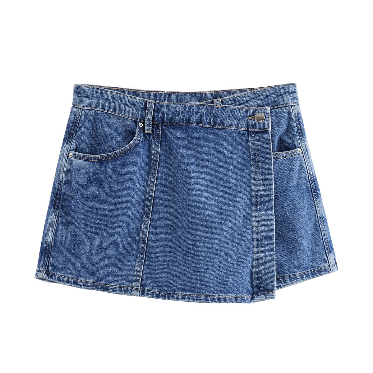Short Denim Shirt Double Breasted Denim Skirt and Pants Set