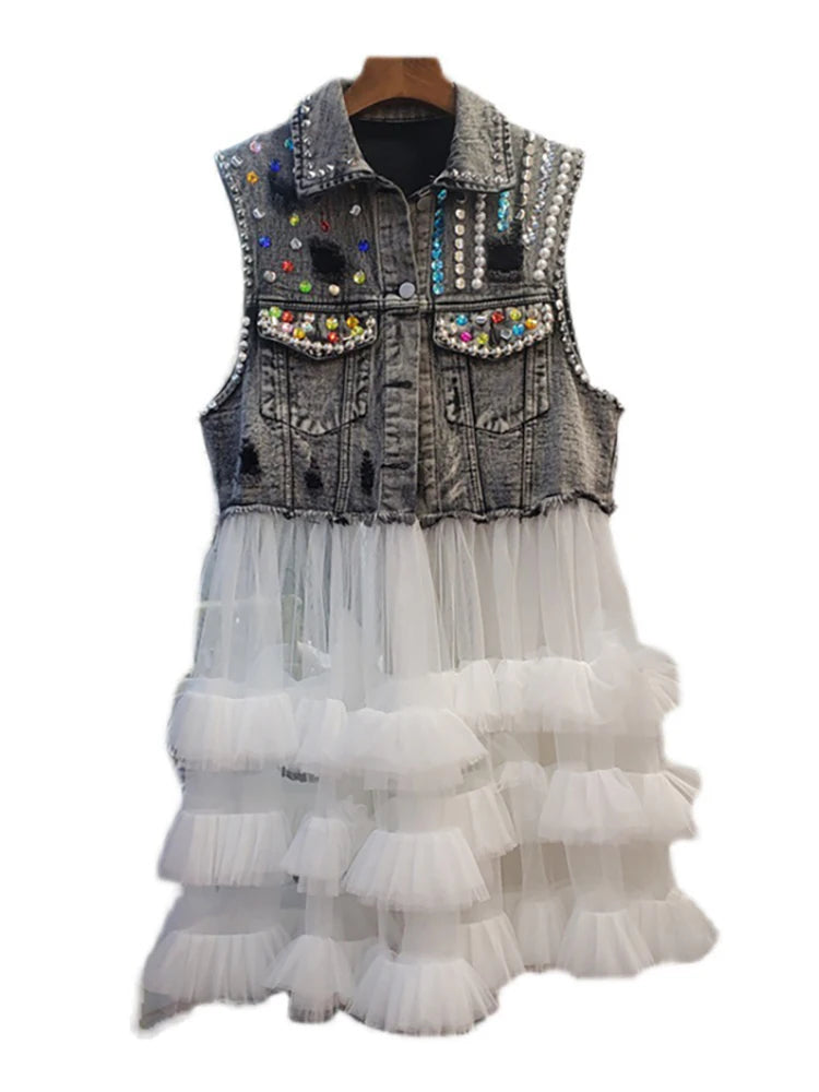 Denim Waistcoat Multi Layer Dress