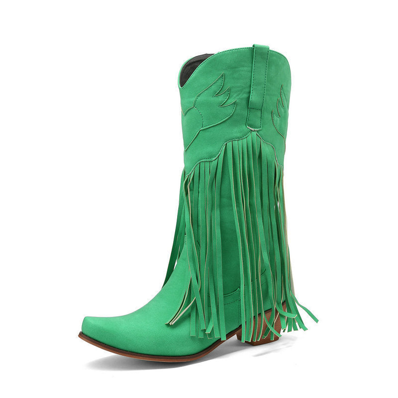 Retro Mid-Calf tassel cowboy boots
