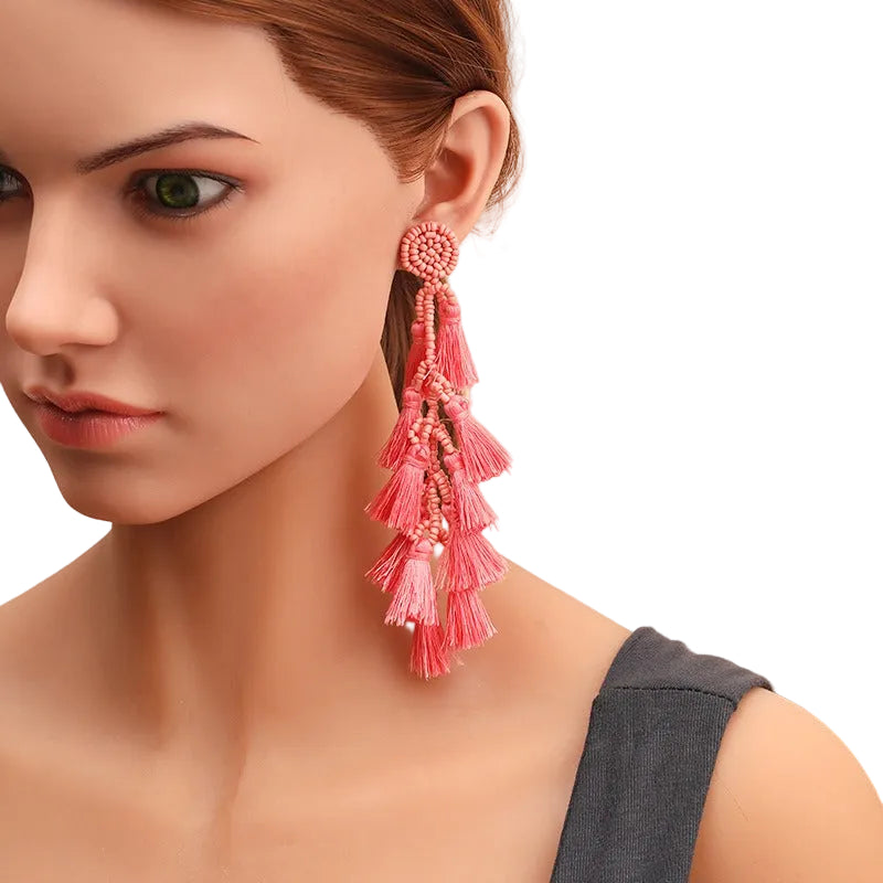 Rice Bead Tassel Earrings