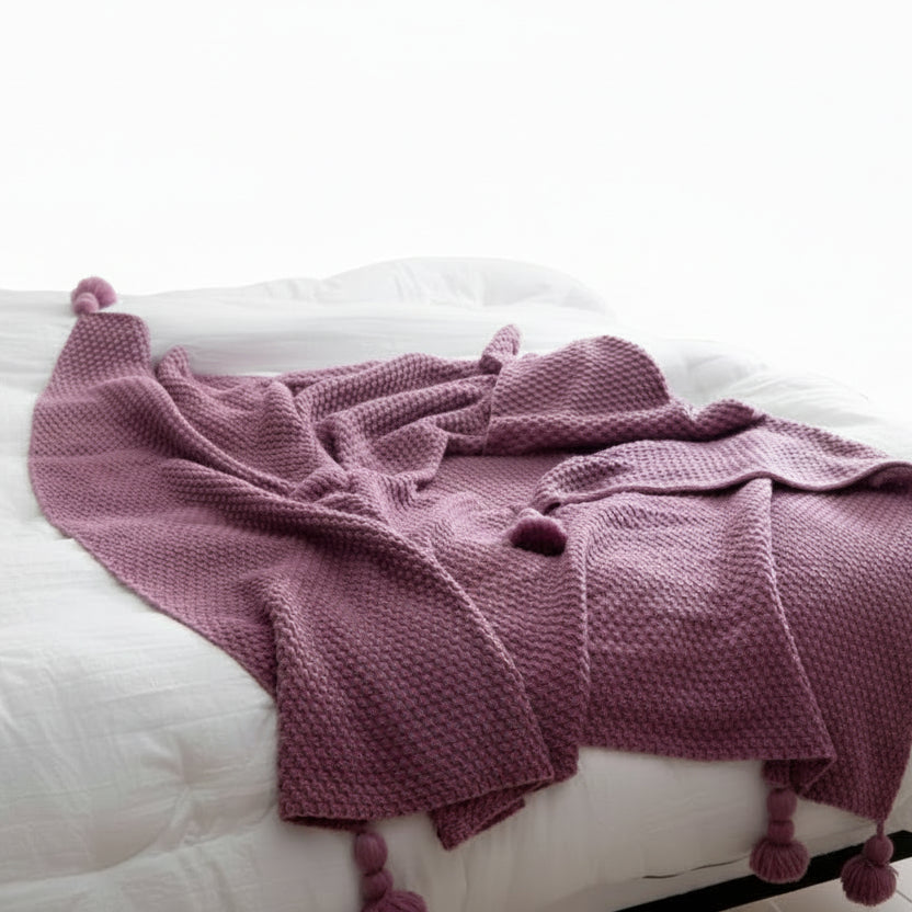 Nordic Fringed Knit Ball Blanket
