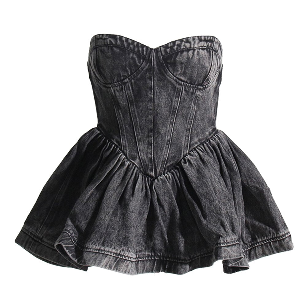 Denim Peplum Sweetheart Top