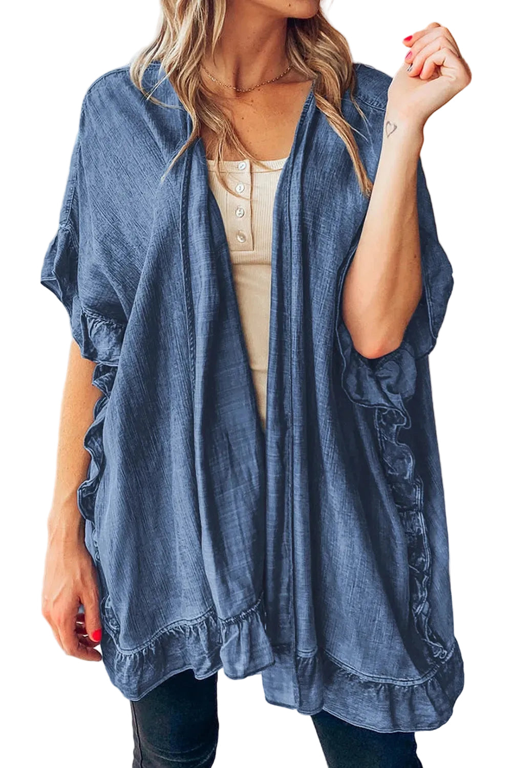 Ruffled Denim Kimono
