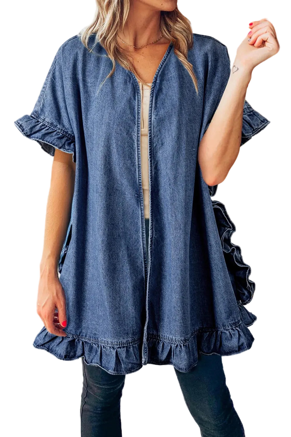 Ruffled Denim Kimono
