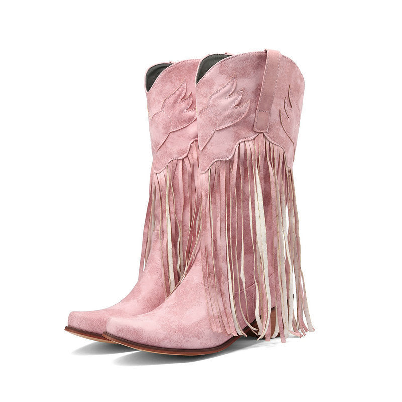 Retro Mid-Calf tassel cowboy boots