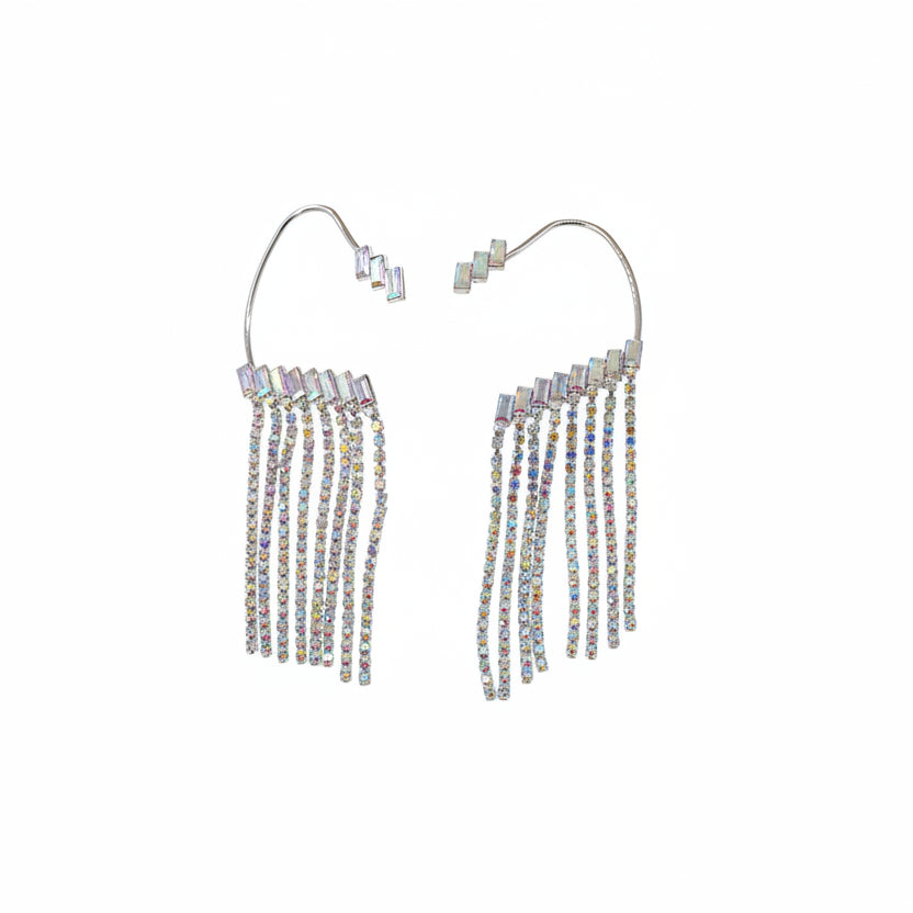 Rhinestone Tassel Cuff Earrings