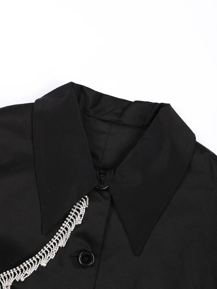 Sash Rhinestone Tassel Irregular Trench Coat