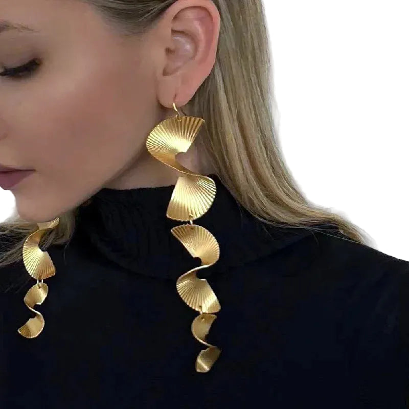 Vintage Metal Gold Color Long Spiral Tassle Earrings