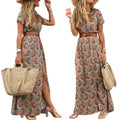 Bohemian Print Maxi Wrap Dress