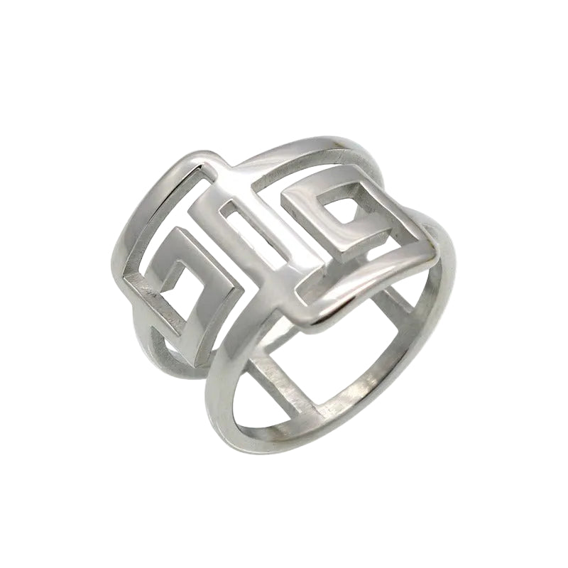 Great Wall Pattern Double Circle Ring
