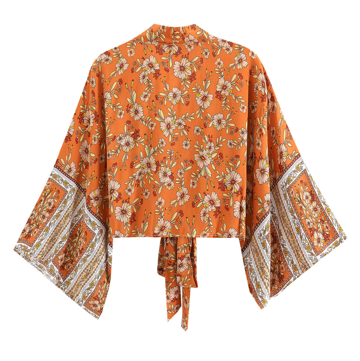 Fashionable printed V-neck batwing sleeve bohemian cover shirt