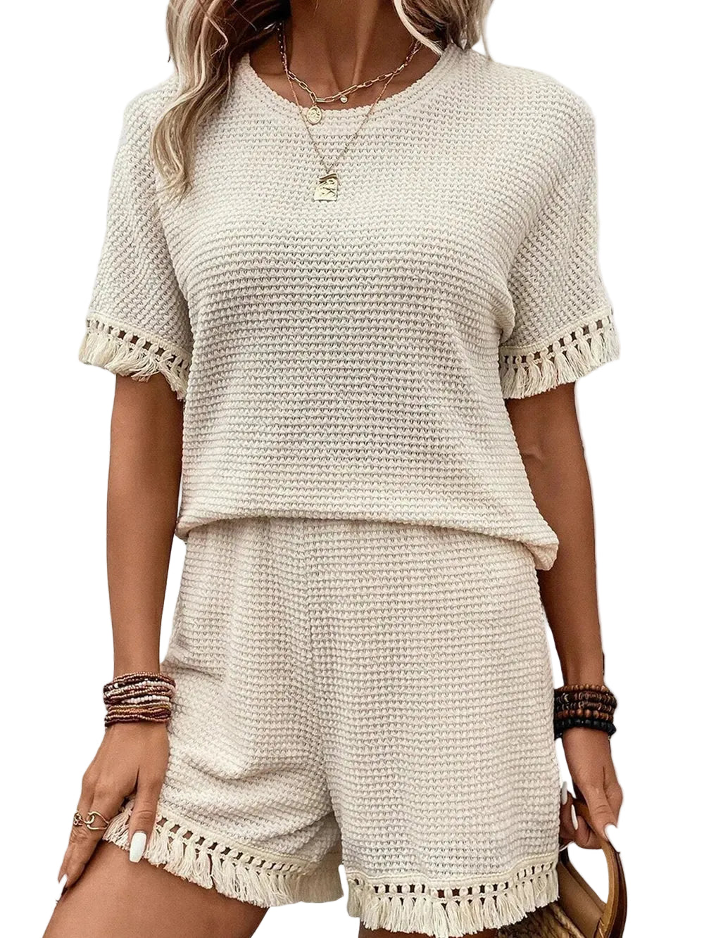 Tassel Round Neck Top and Shorts Set