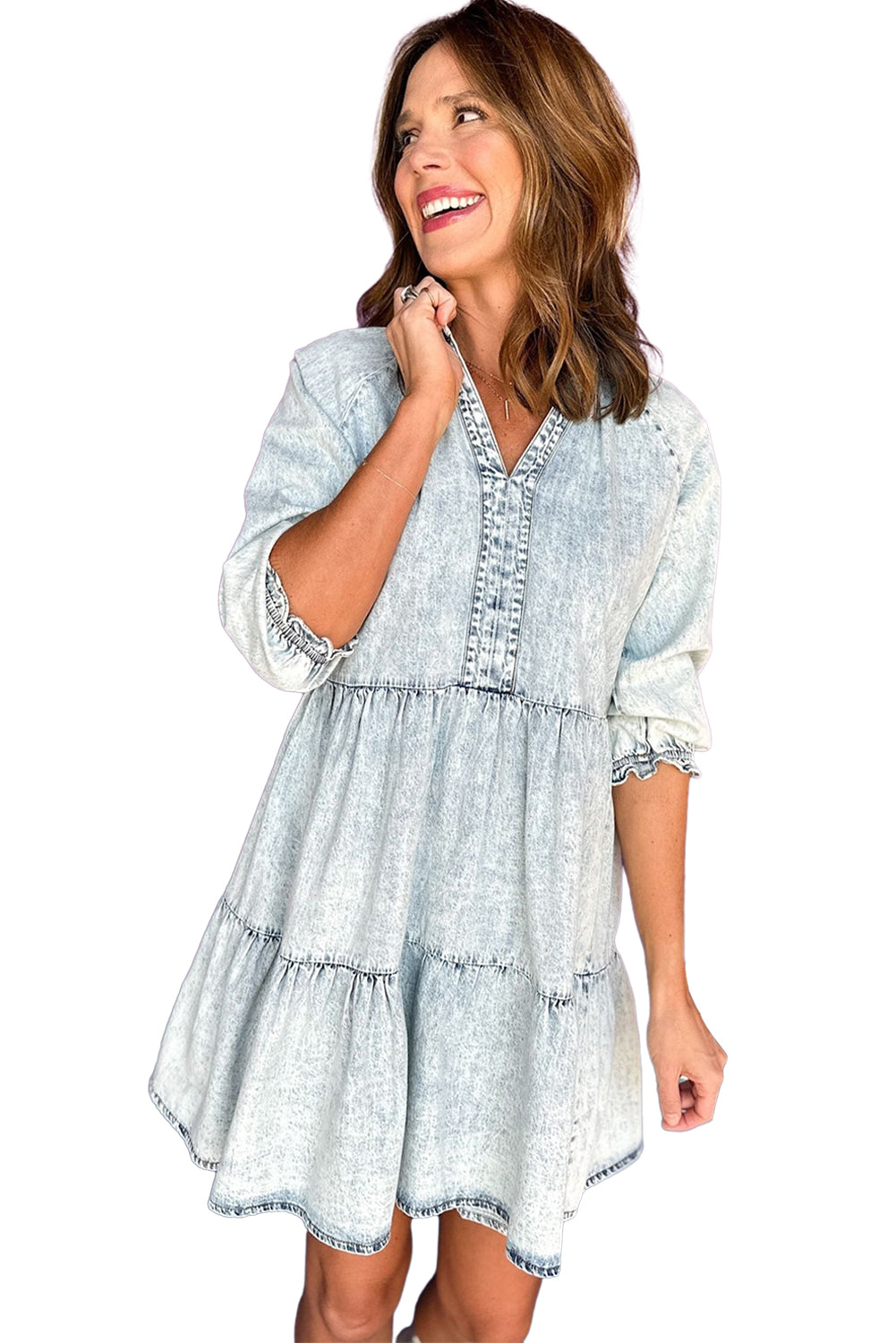 Acid Wash Flared Denim Dress