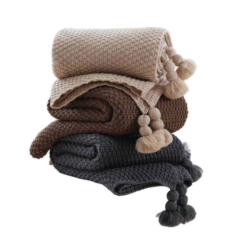 Nordic Fringed Knit Ball Blanket