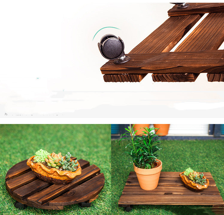 Round Wood Flower Pot Base Tray