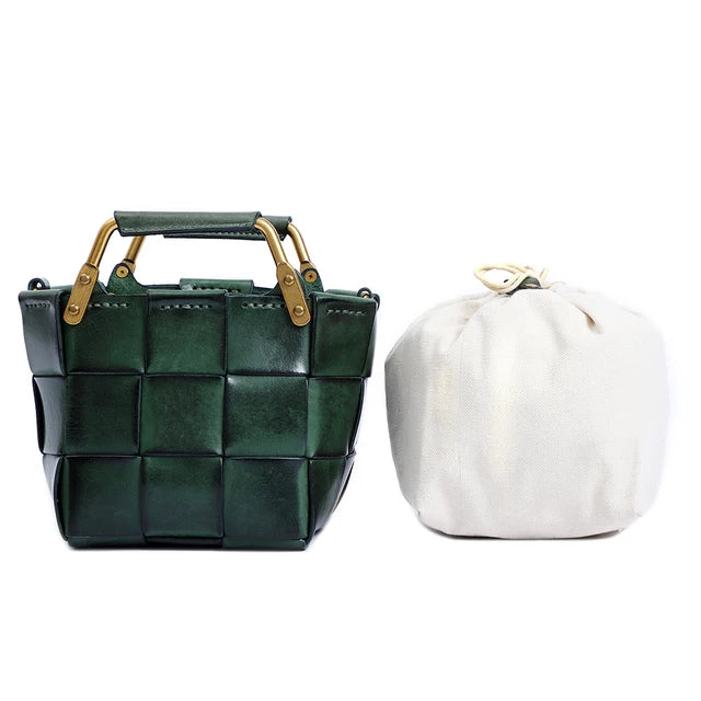 Mini Calf Skin Leather Woven Clutches Basket Bag