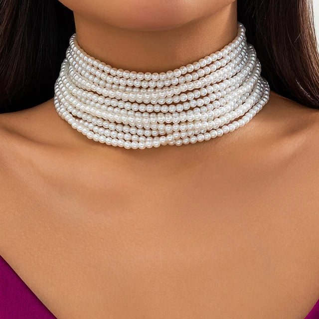 Multilayer Imitation Pearl Chunky Chocker