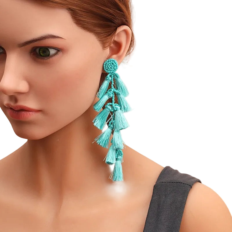 Rice Bead Tassel Earrings