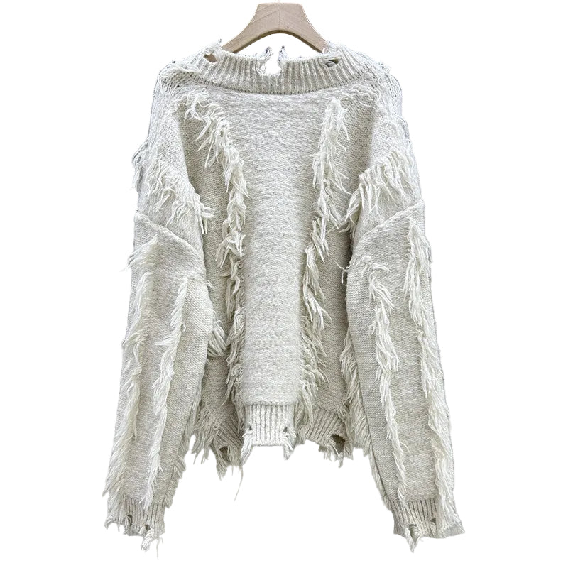 Distressed V-neck Jumper