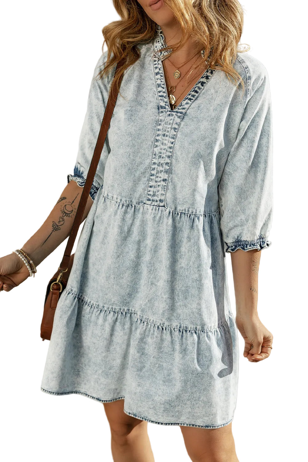 Acid Wash Flared Denim Dress