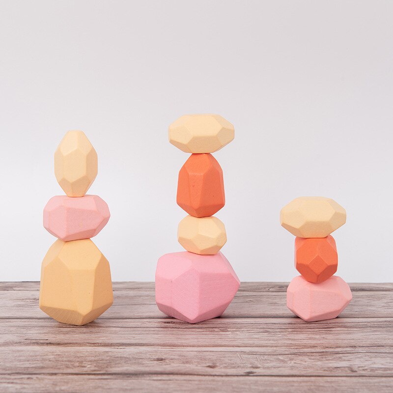 Children Wooden Coloured Stone Jenga Building Block