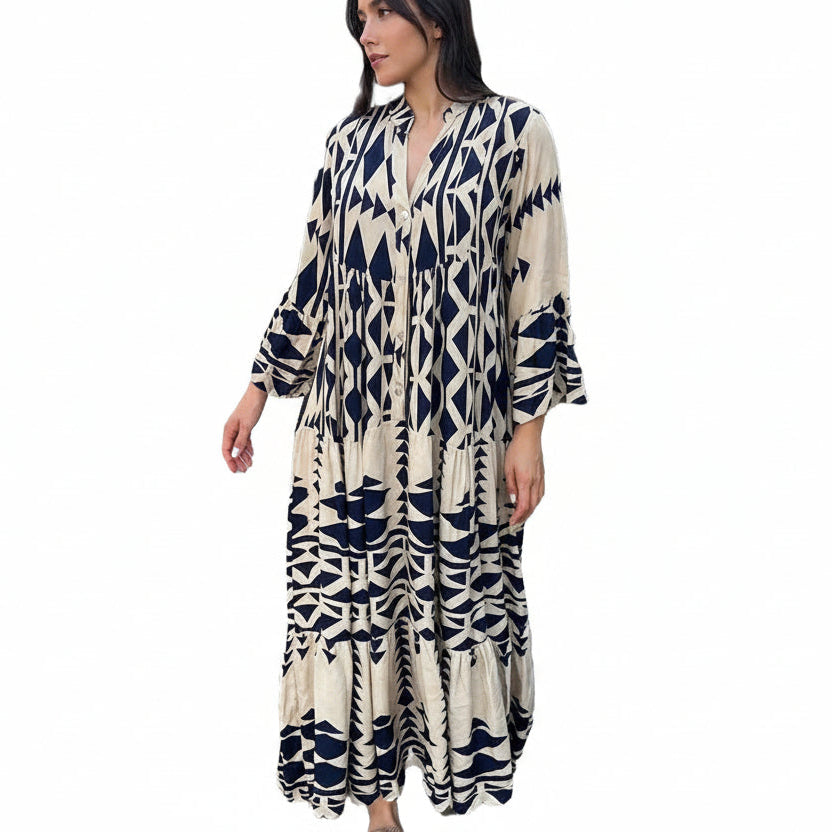 Bohemian printed shirt dress