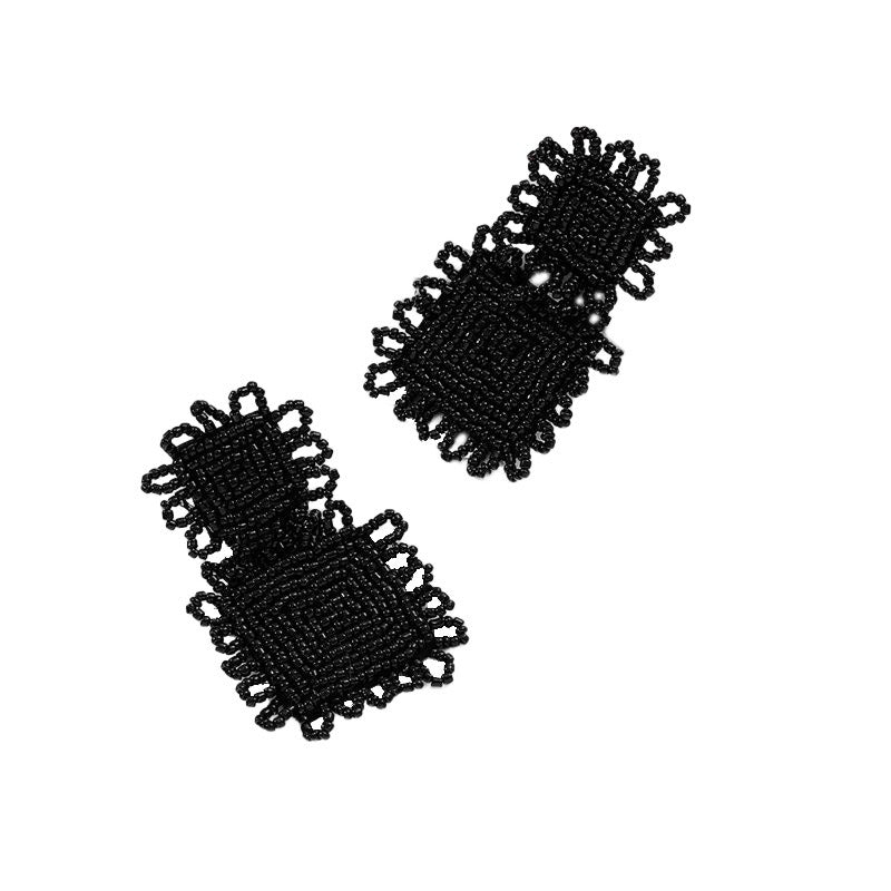 Rounded square hand woven rice bead earrings