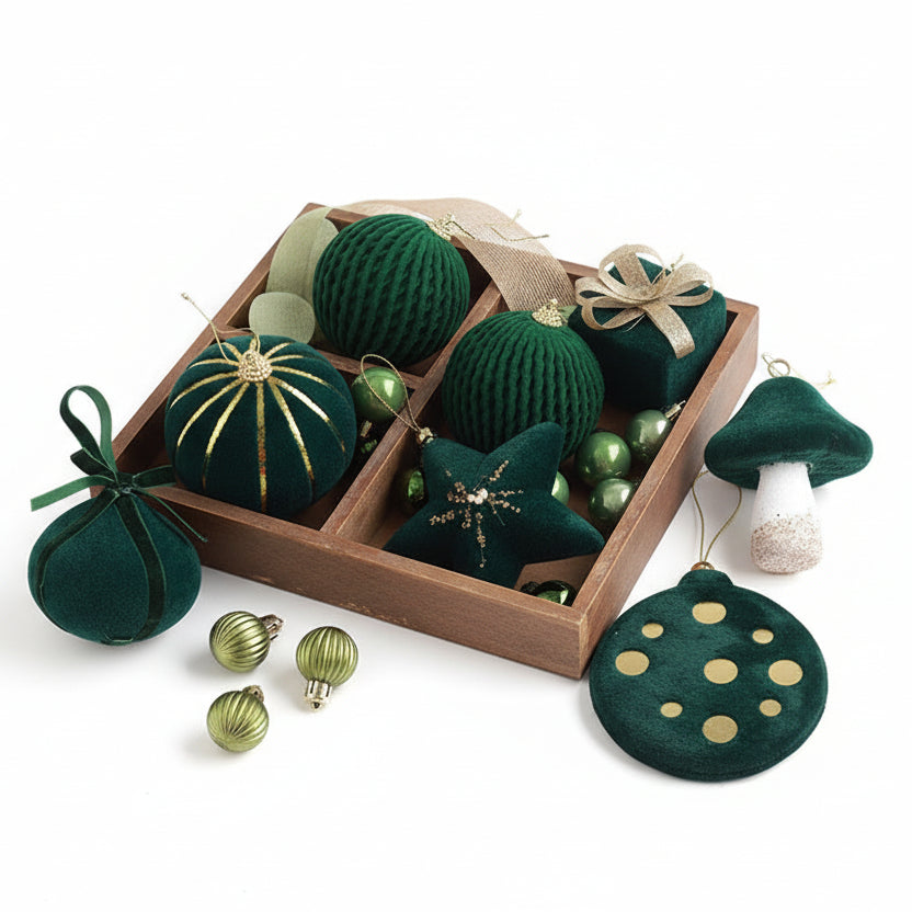 Flocking Dark Green Christmas  Tree Baubles
