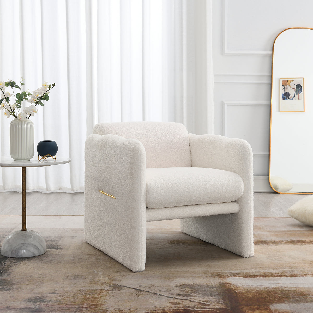 Armchair with wavy armrests