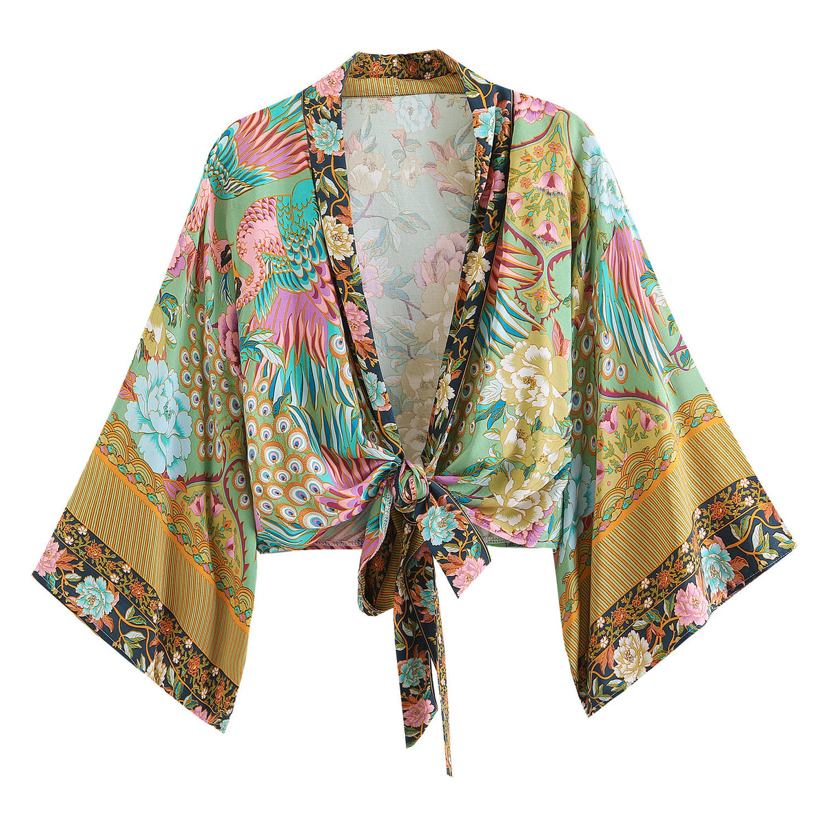 Fashionable printed V-neck batwing sleeve bohemian cover shirt