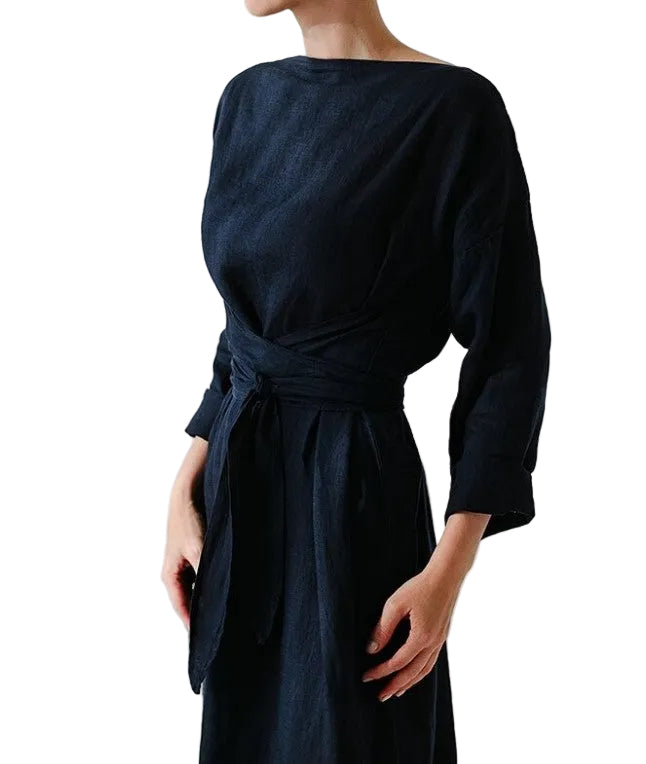 Cotton and Linen Long Wrap Dress