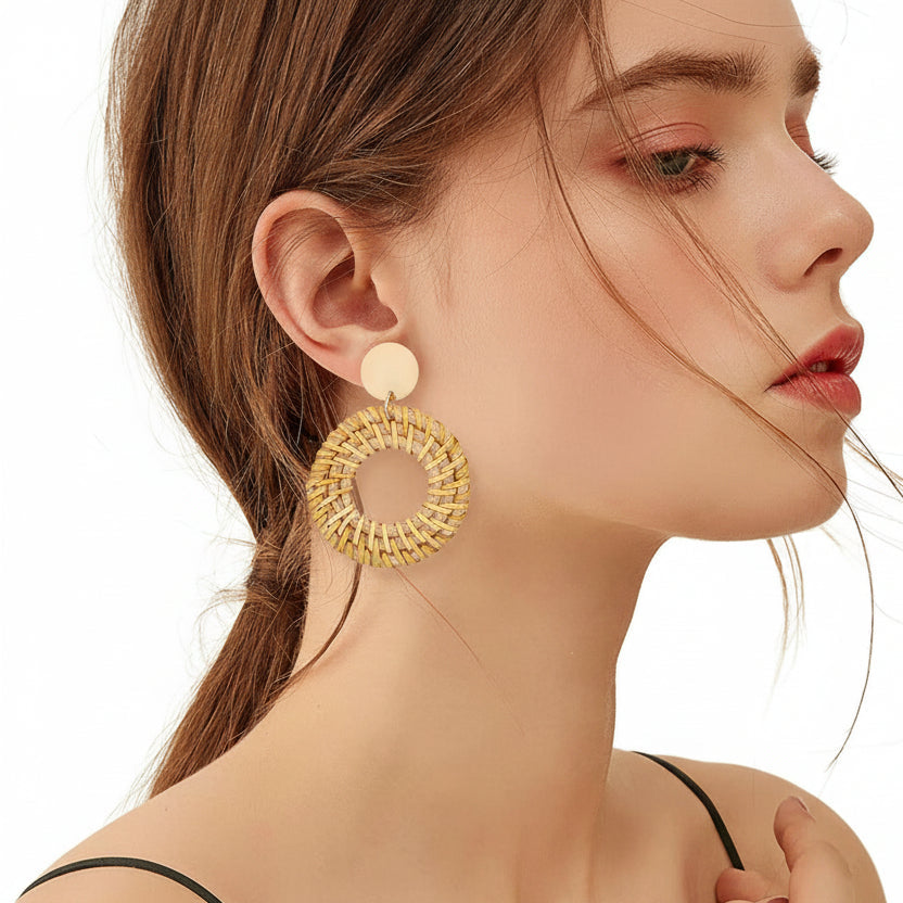 Rattan Woven Copper Earrings