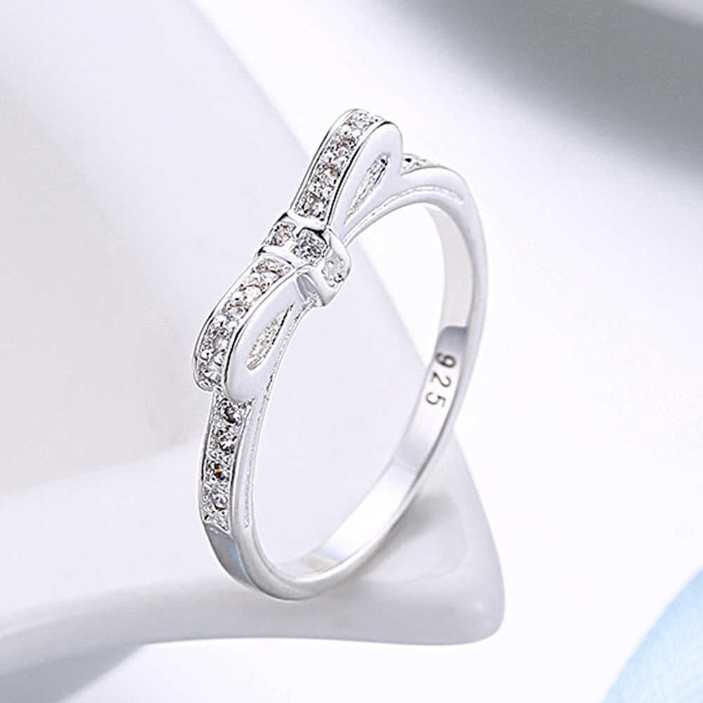 925 Sterling Silver Simple Bowknot Crystal