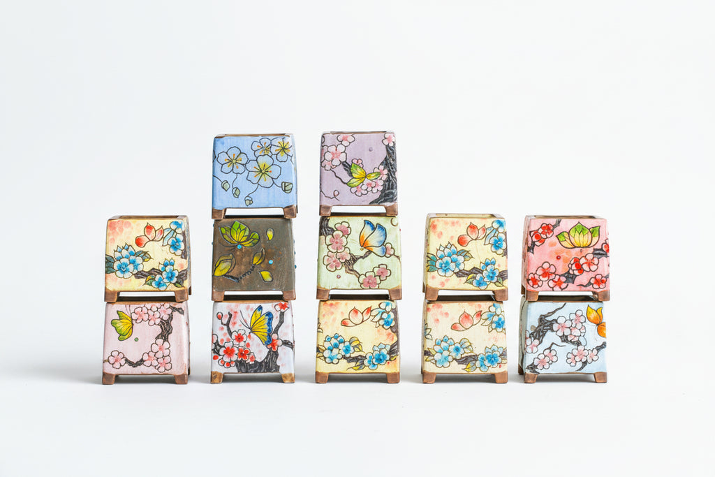 Square potted painted ceramic pots