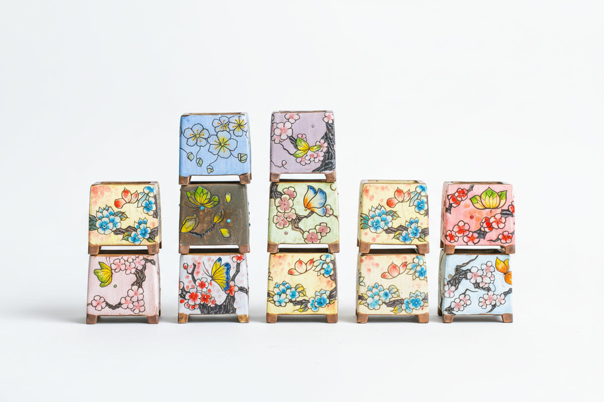 Square potted painted ceramic pots