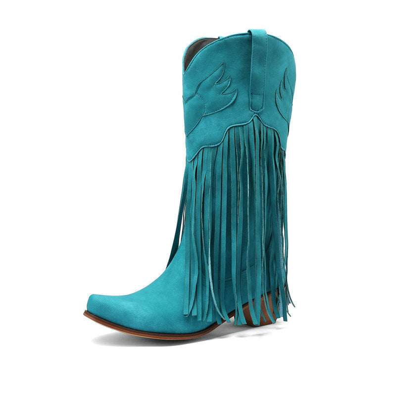 Retro Mid-Calf tassel cowboy boots