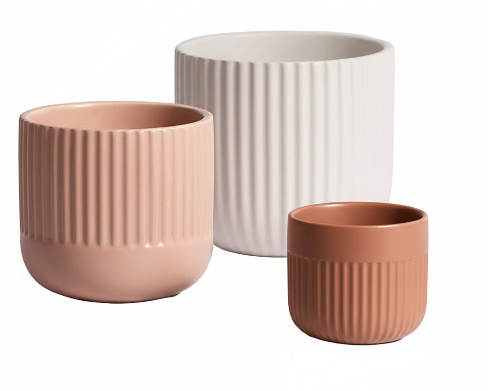 Matte Striped Ceramic Flower Pots