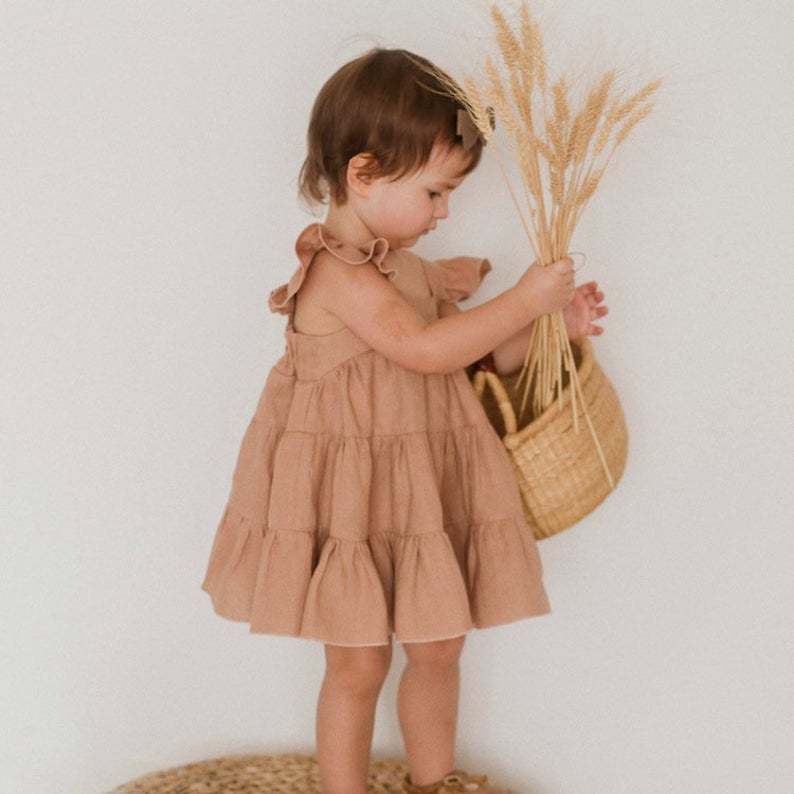Cotton And Linen Blend Cap Sleeve Dress