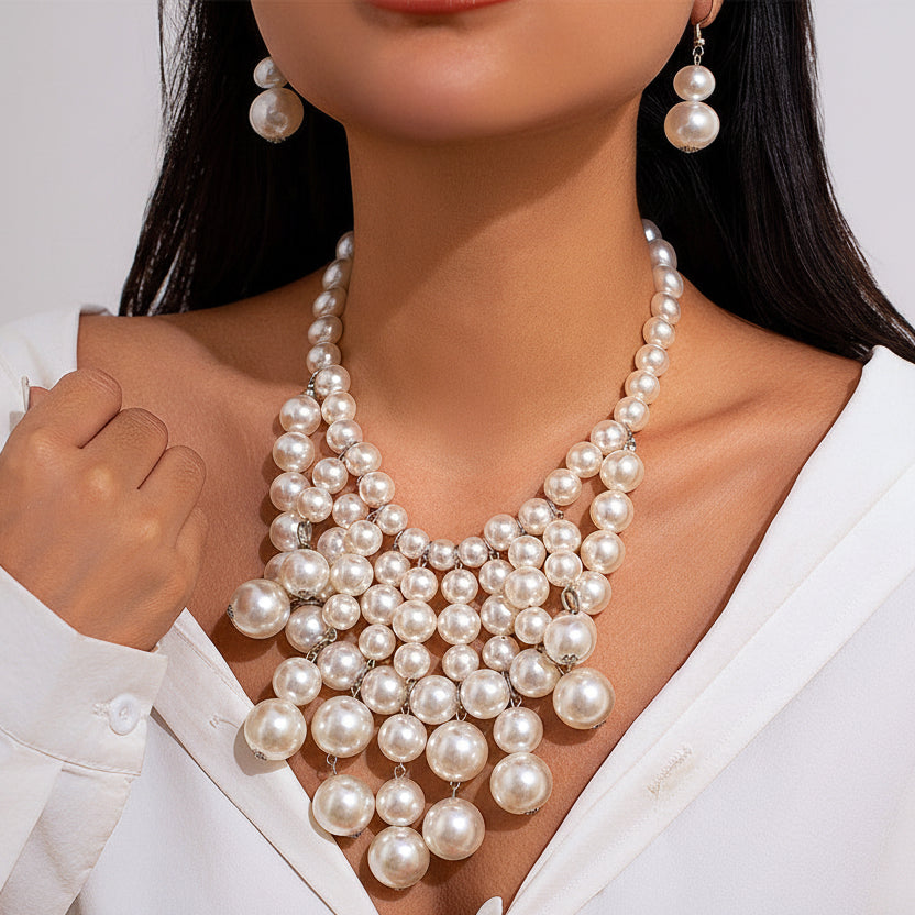 Pearl Tassel Necklace Set