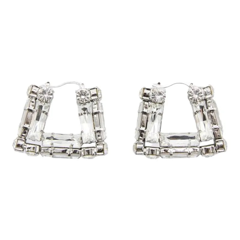 Large Rhinestone Square Earrings
