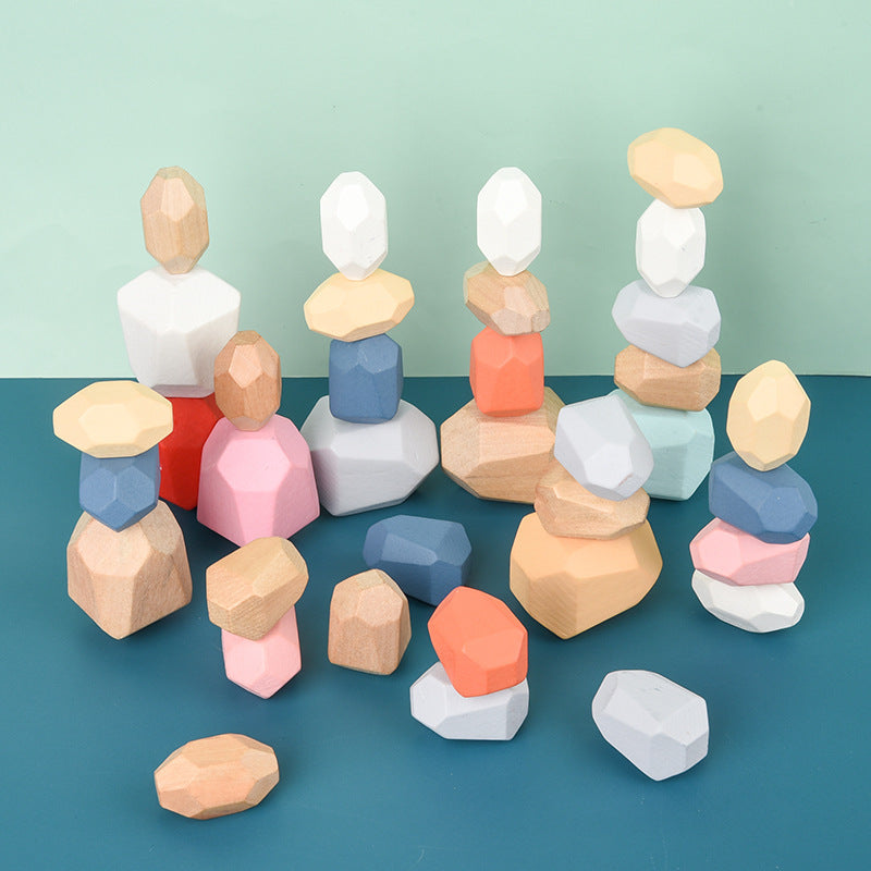 Children Wooden Coloured Stone Jenga Building Block