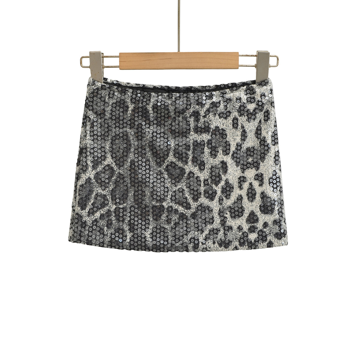 Leopard Print Sequin Mini Skirt