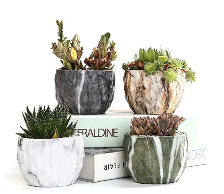 Ceramic Plant Pot With Marble Patterned Finish