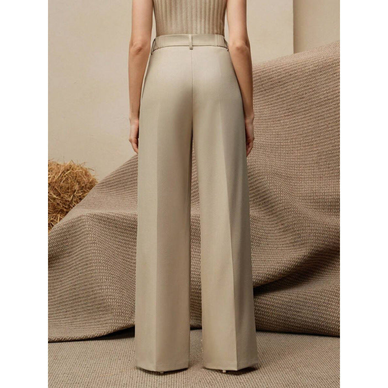 Elegant Pleated Pants For Women With A Fashionable Pearl-Embellished Pocket