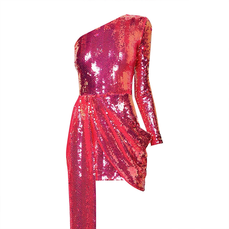 Sequin High Waist Wrap Chest Sequin Dress