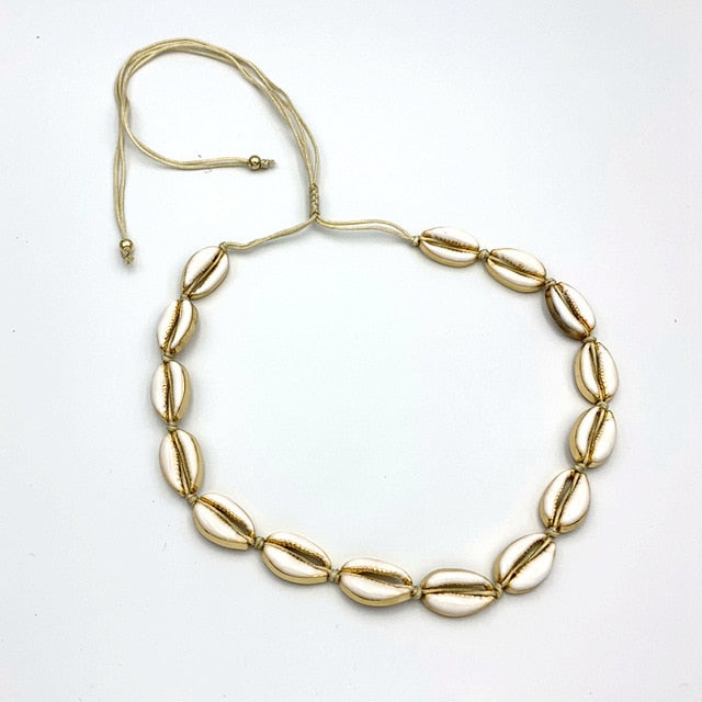 Natural Shell gold cowrie necklace bracelet set
