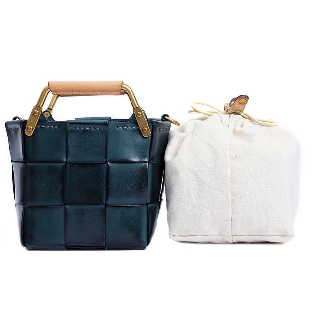 Mini Calf Skin Leather Woven Clutches Basket Bag